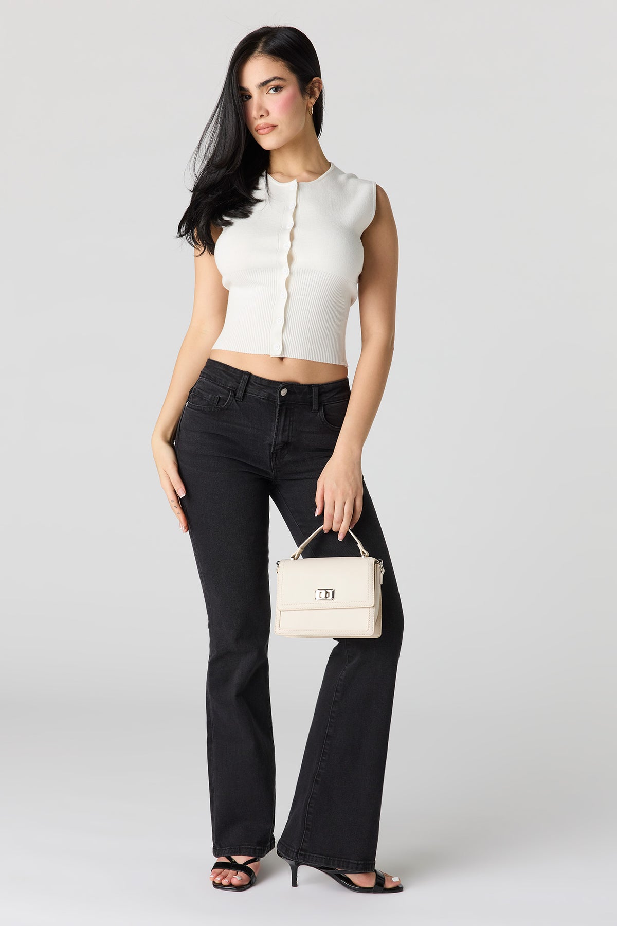 Alt View 3. Button Up Knit Sleeveless Top - White