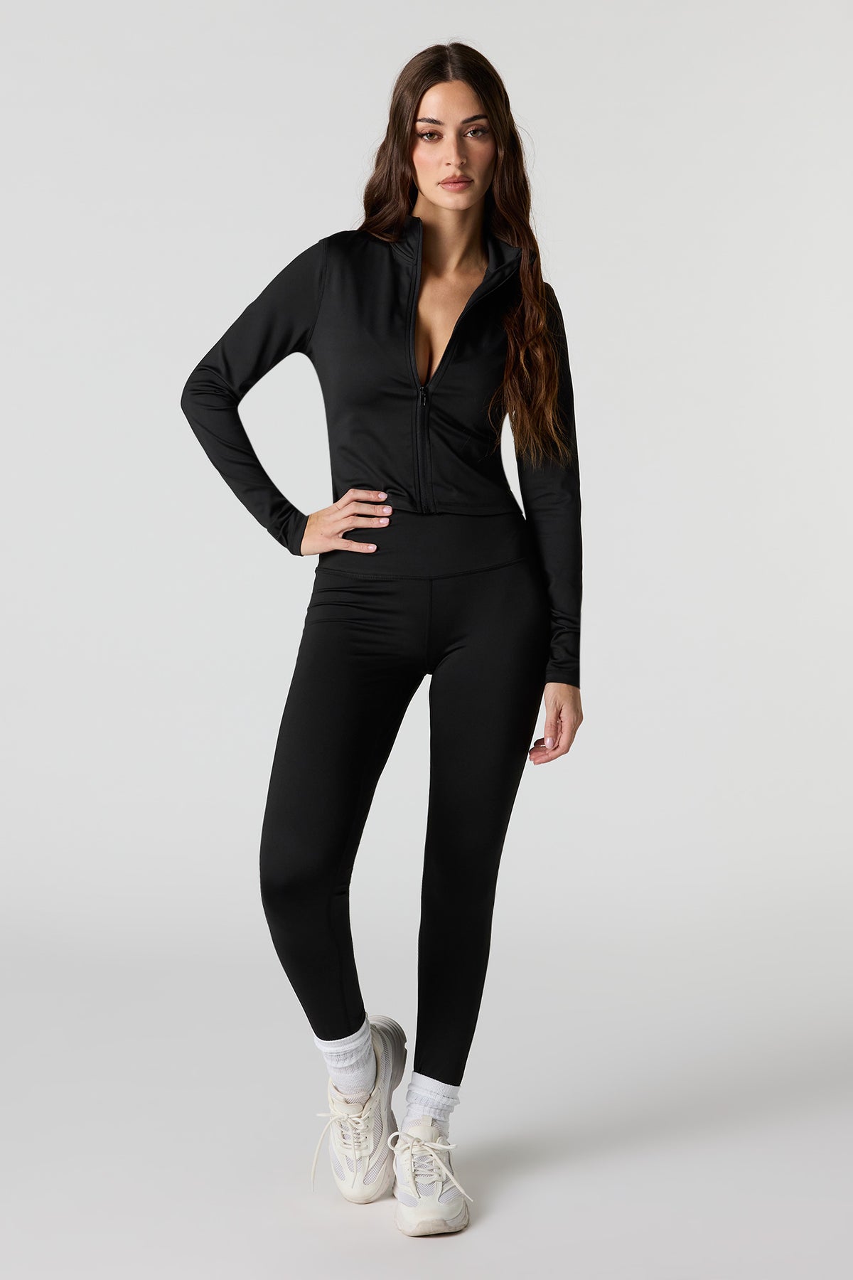 Alt View 3. Active Cropped Zip-Up Jacket - Black