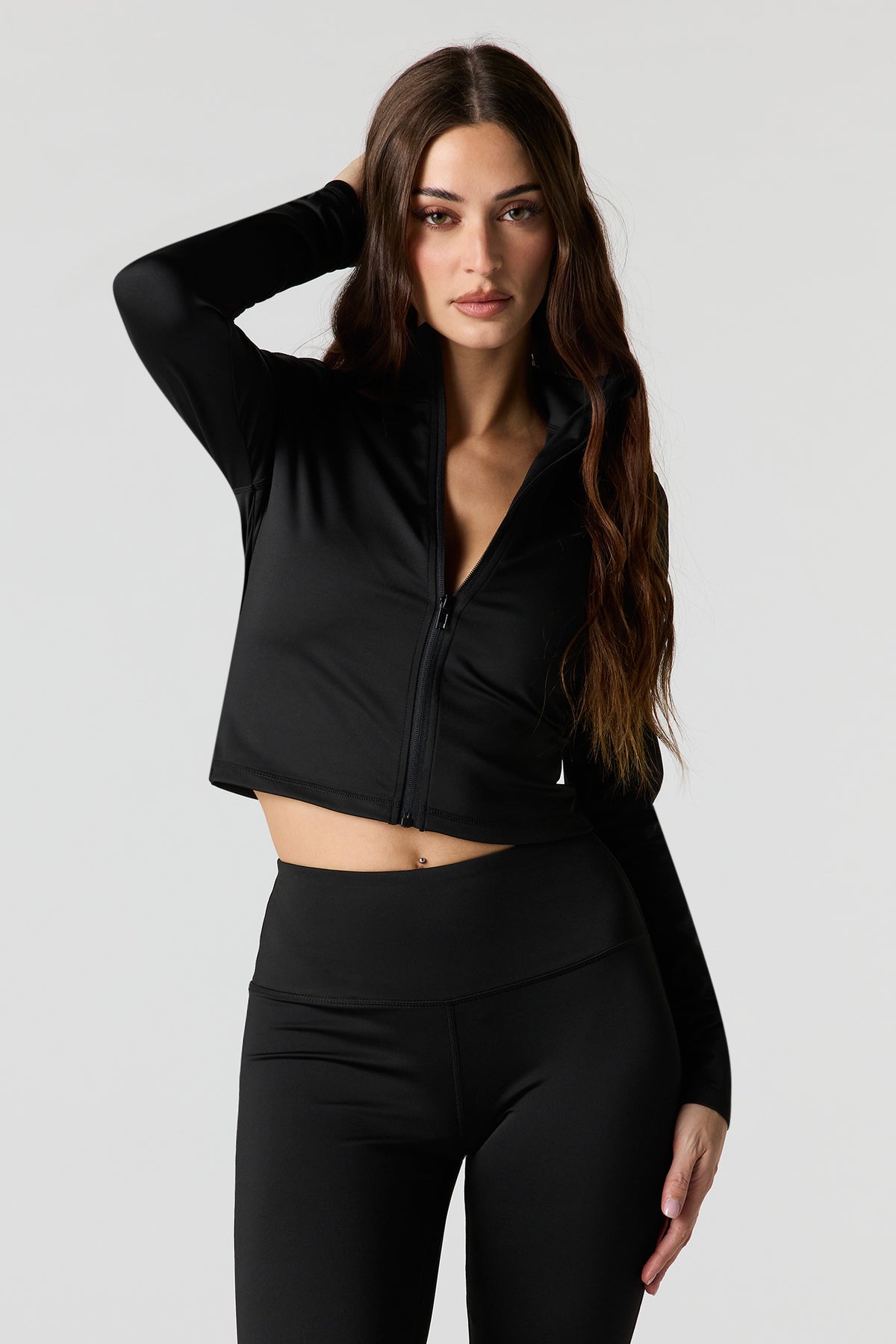 Active Cropped Zip-Up Jacket - Black