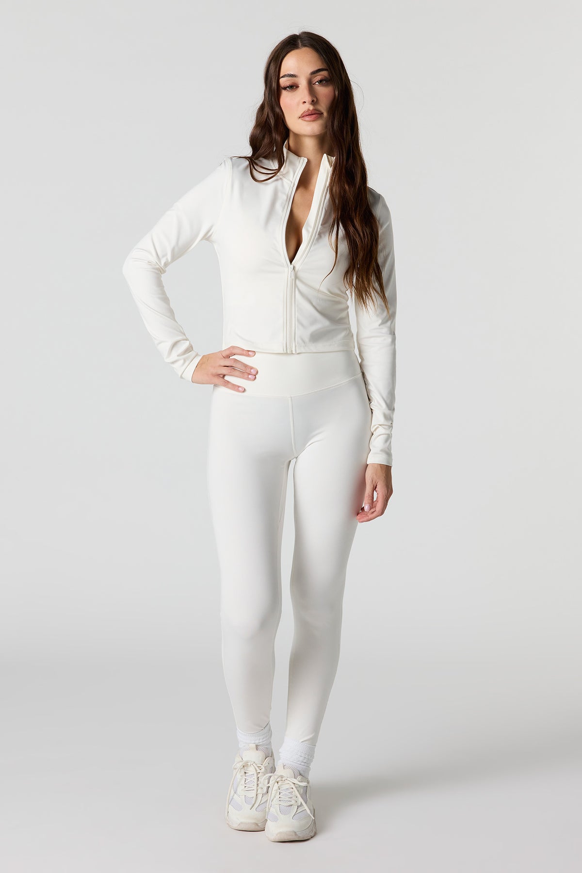 Alt View 3. Active Cropped Zip-Up Jacket - White