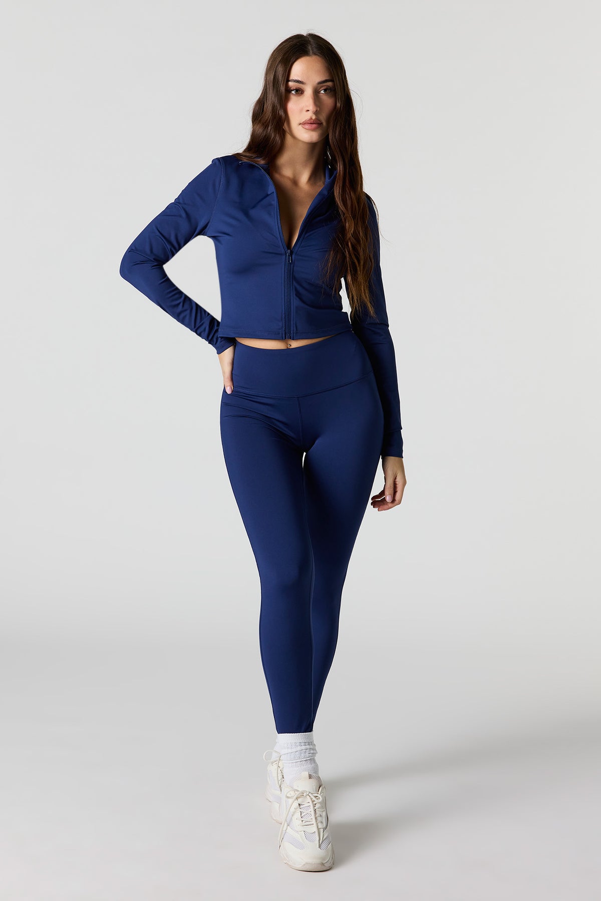 Alt View 3. Active Cropped Zip-Up Jacket - Dark Blue
