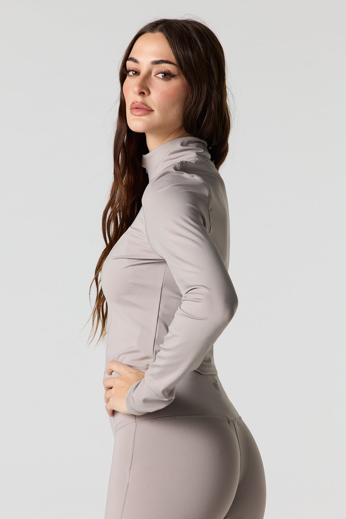 Alt View 2. Active Cropped Zip-Up Jacket - Taupe