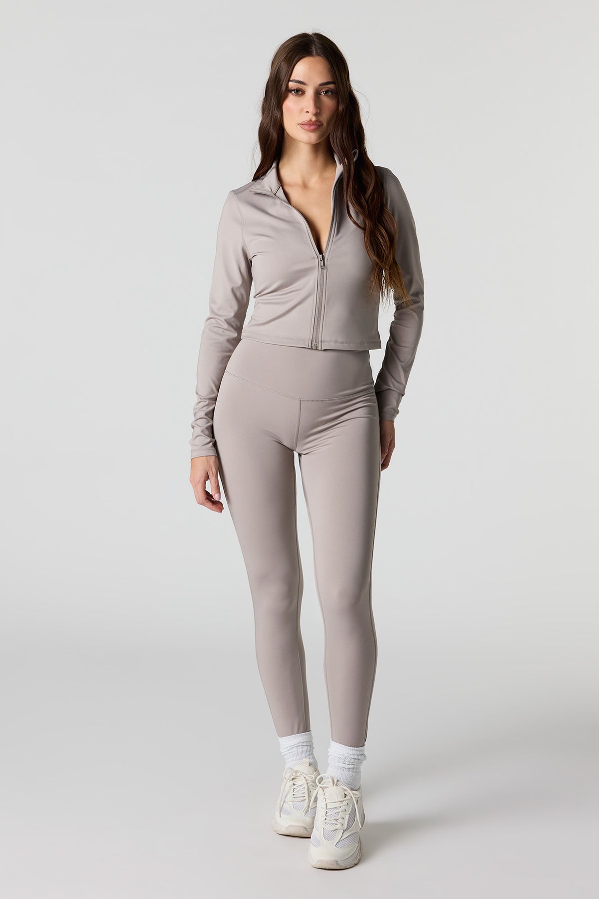 Alt View 3. Active Cropped Zip-Up Jacket - Taupe