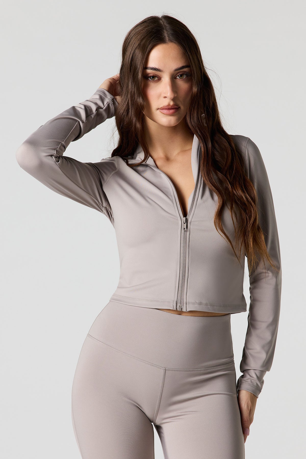 Active Cropped Zip-Up Jacket - Taupe