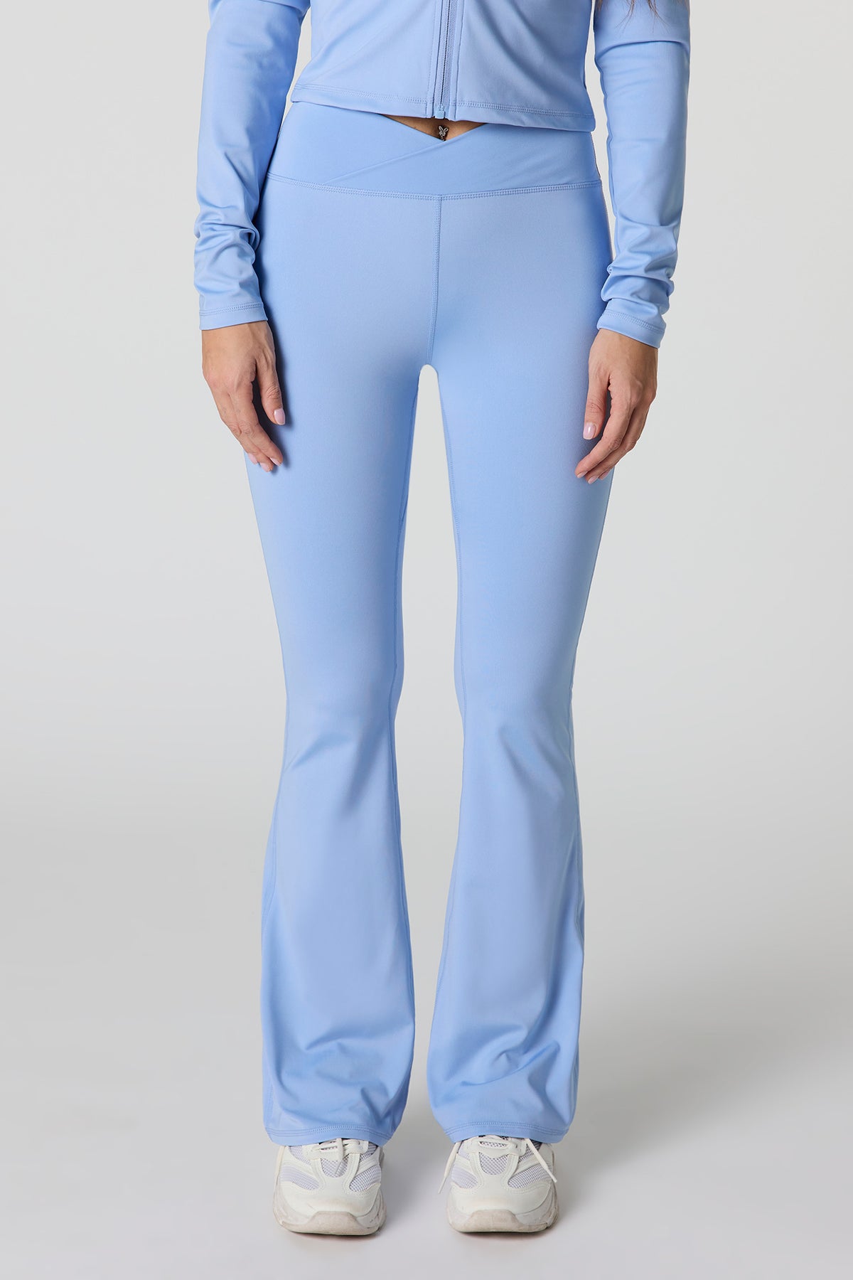 Alt View 2. Active Foldover Waist Flare Pant - Light Blue
