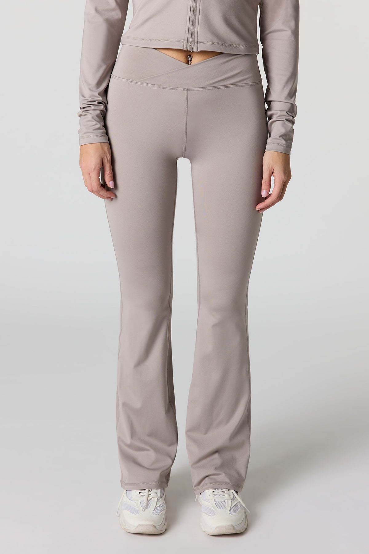 Alt View 2. Active Foldover Waist Flare Pant - Taupe