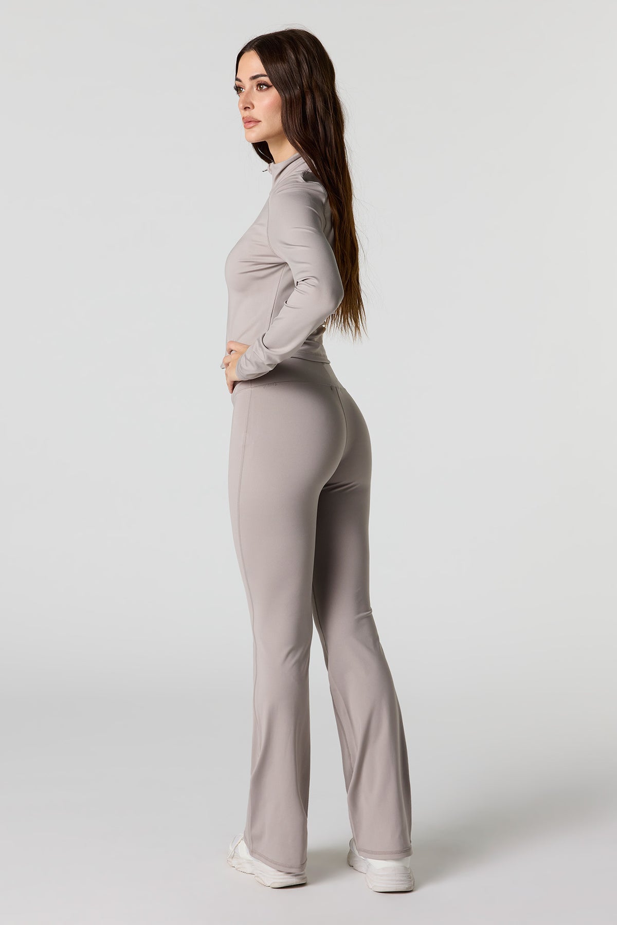 Alt View 3. Active Foldover Waist Flare Pant - Taupe