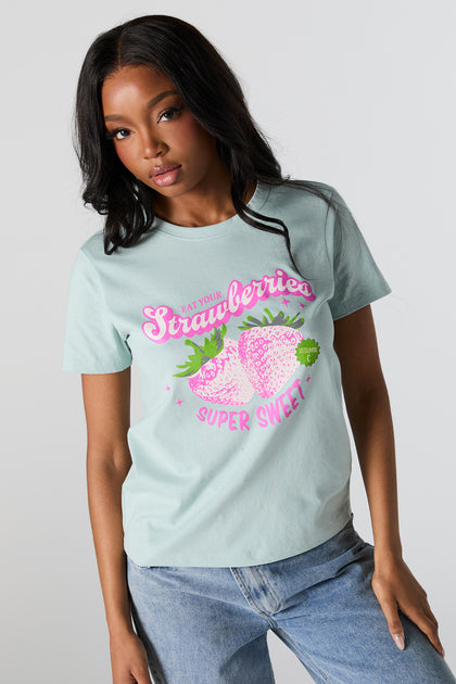 Eat Your Strawberries Graphic Oversized T-Shirt