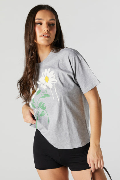 T-shirt de coupe garçonne à imprimé Fleuri