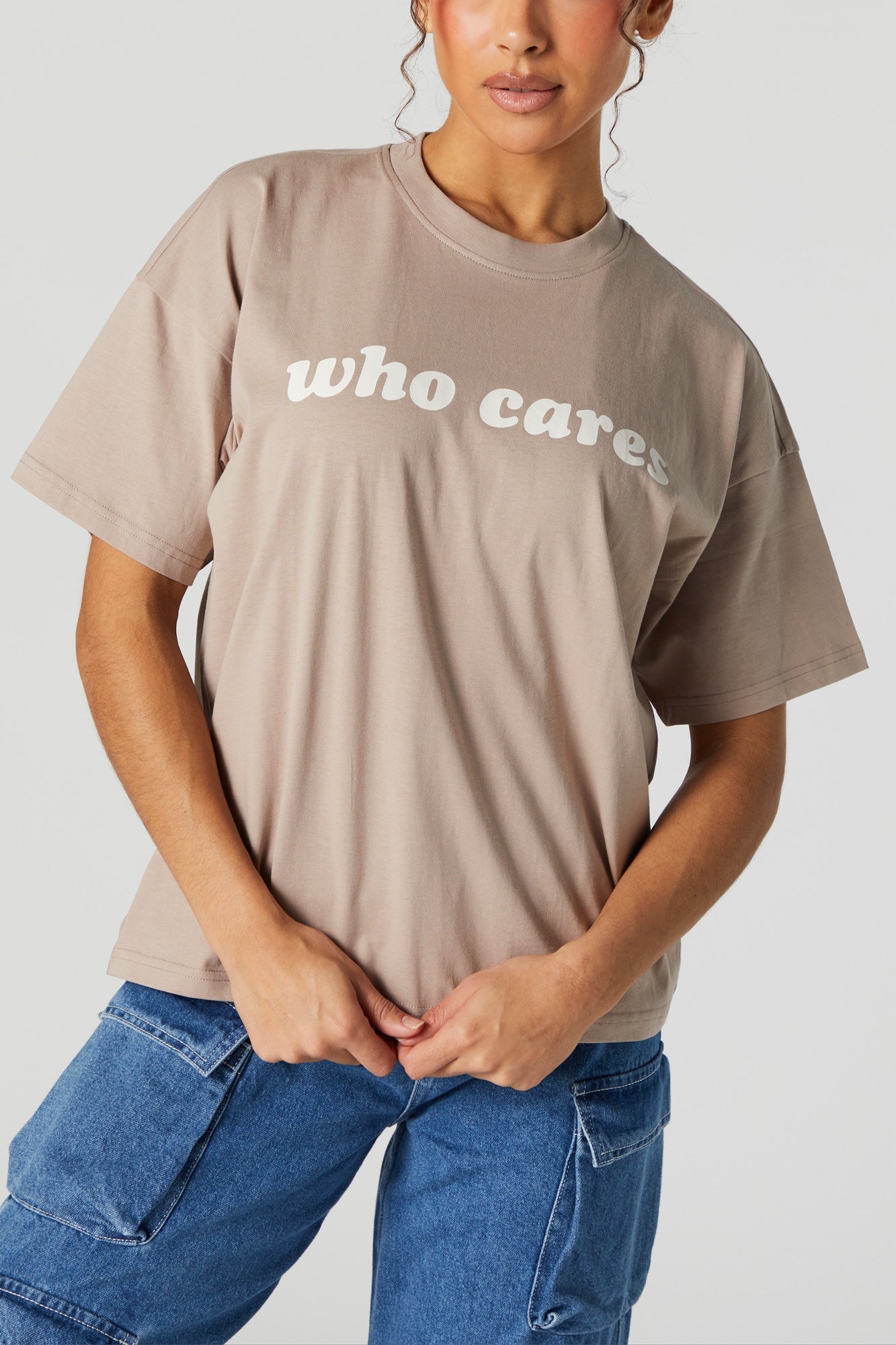 Who Cares Graphic Boyfriend T-Shirt