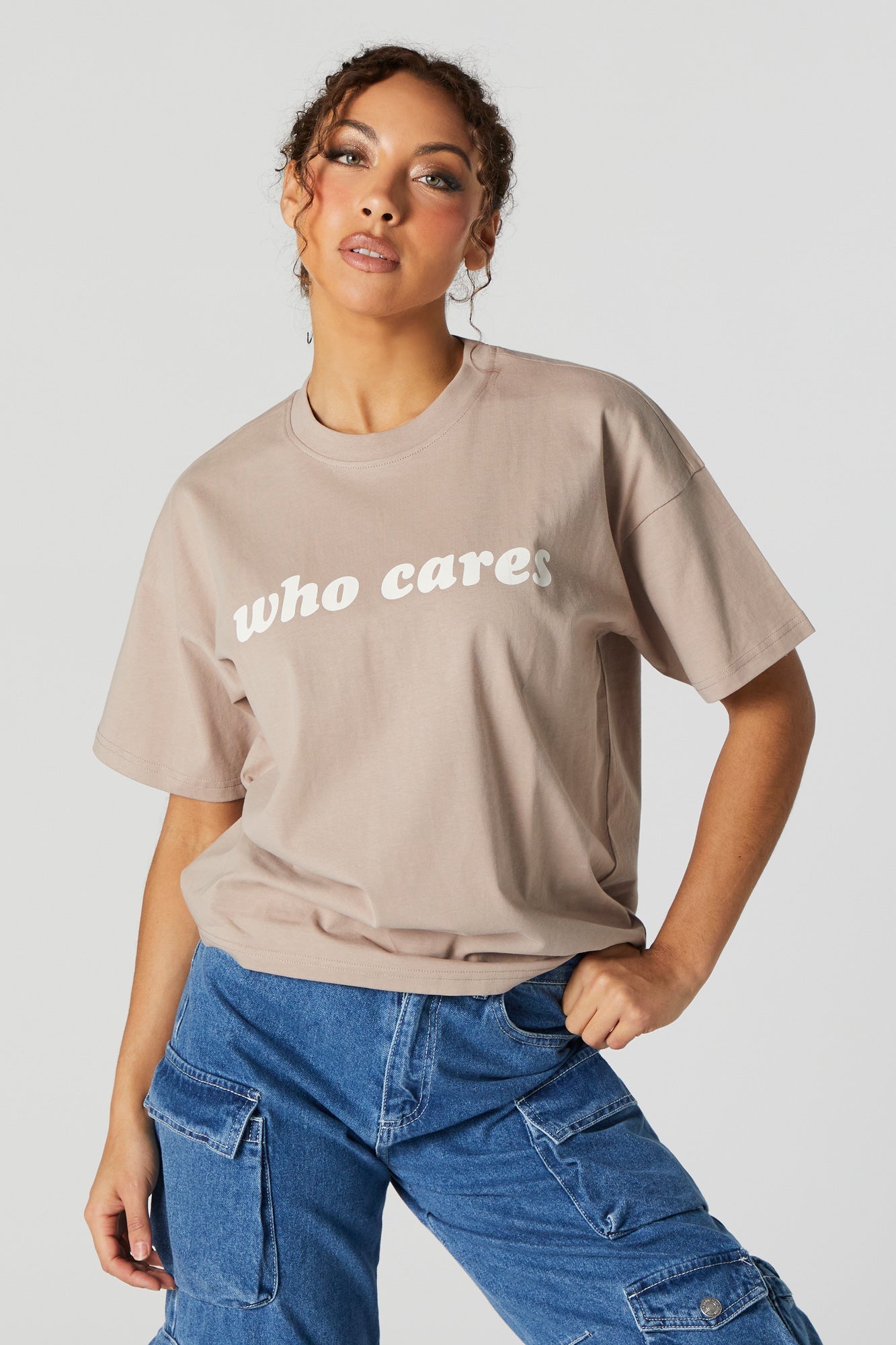 Who Cares Graphic Boyfriend T-Shirt