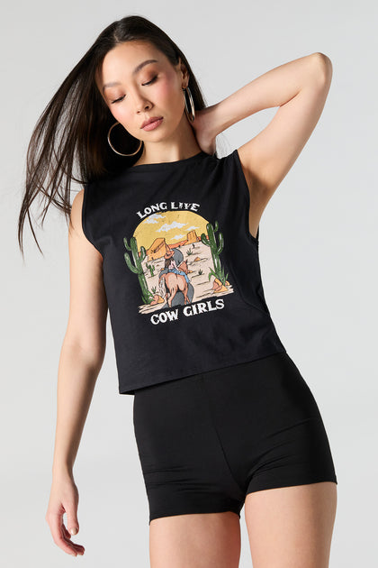 Long Live Cowgirls Graphic Cropped Tank