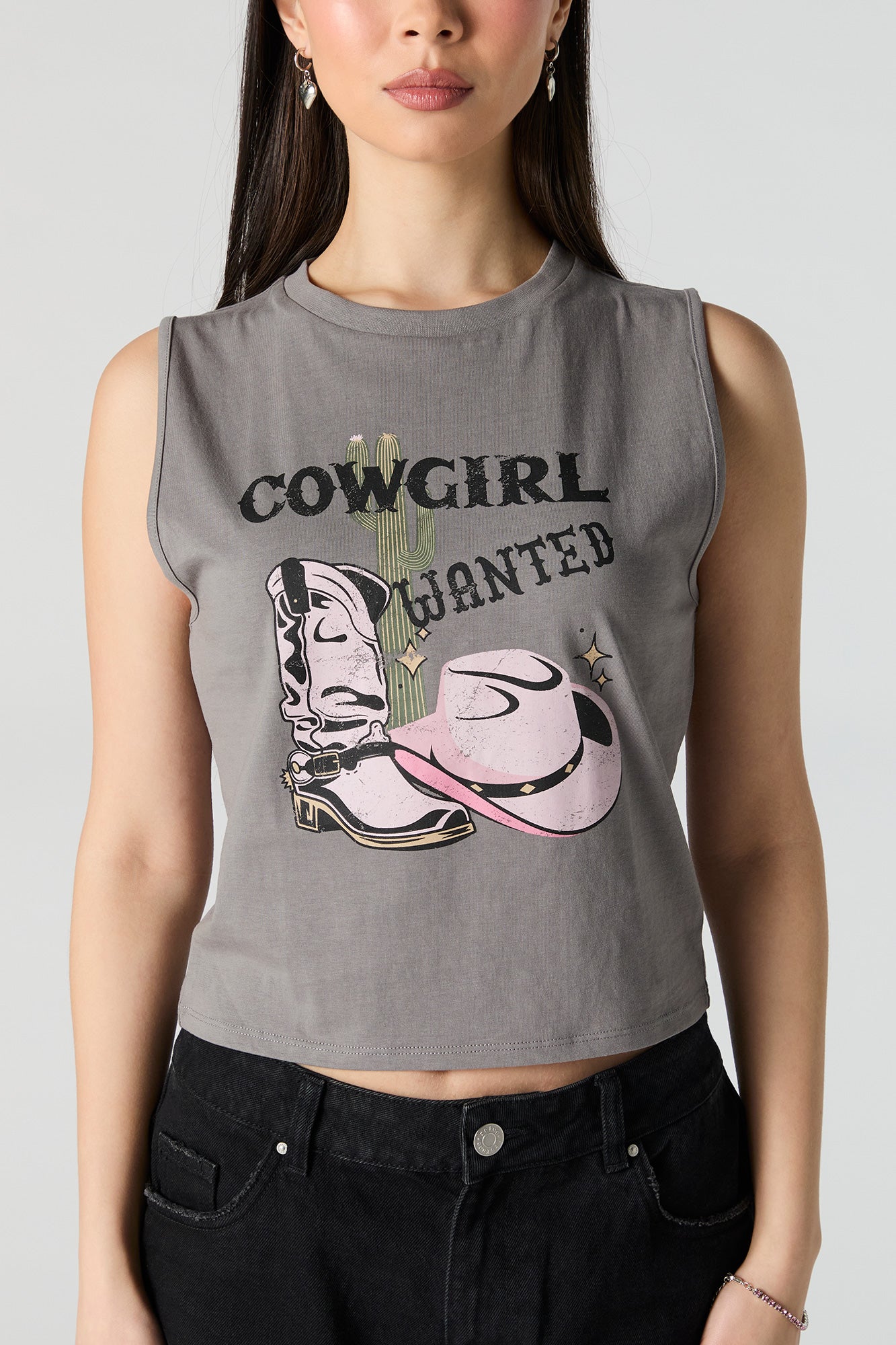 Cowgirl Wanted Graphic Cropped Tank