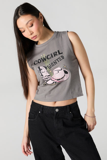 Cowgirl Wanted Graphic Cropped Tank