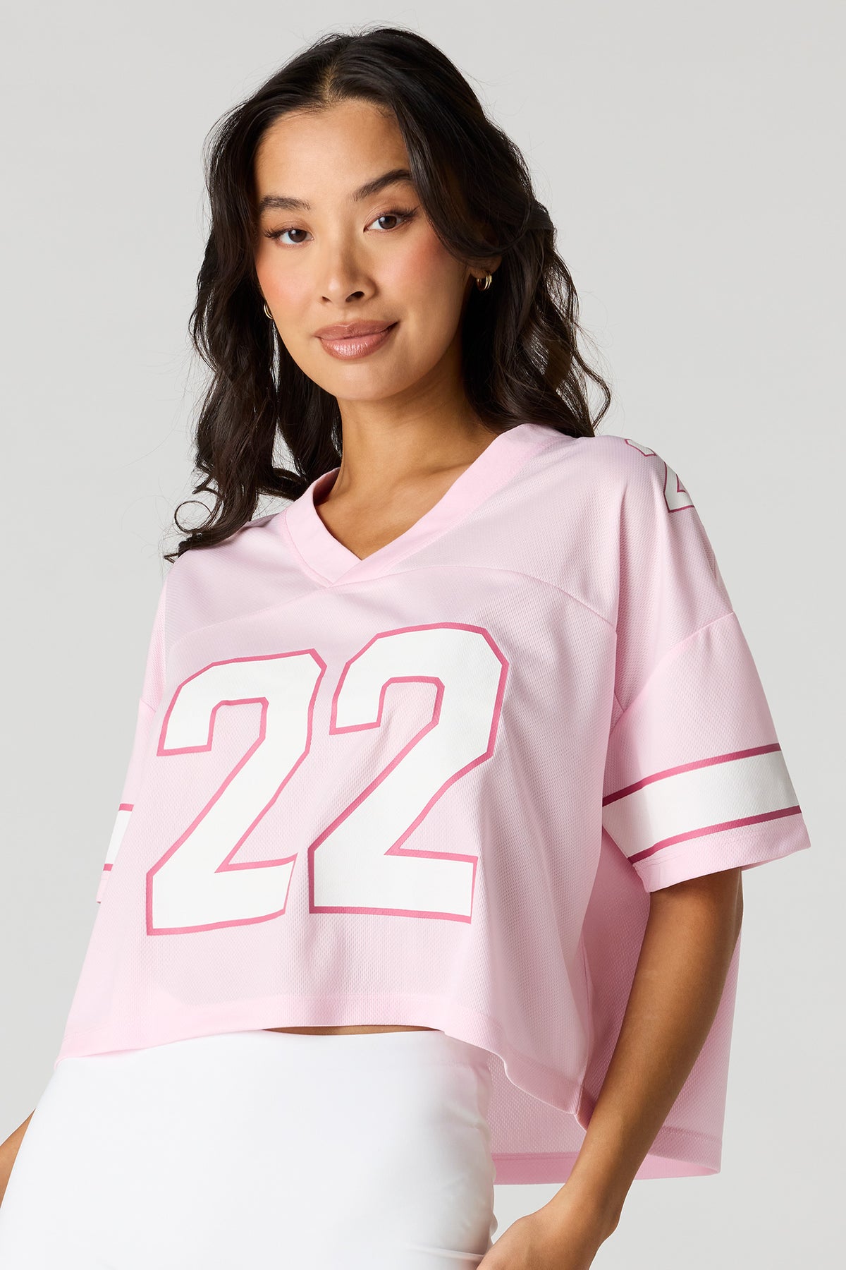Graphic Cropped Jersey Top - Light Pink