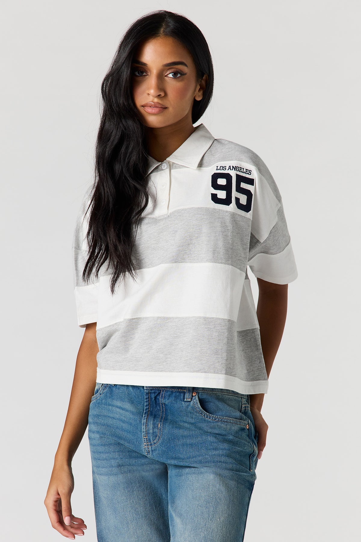 Collared Rugby T-Shirt - Heather Grey
