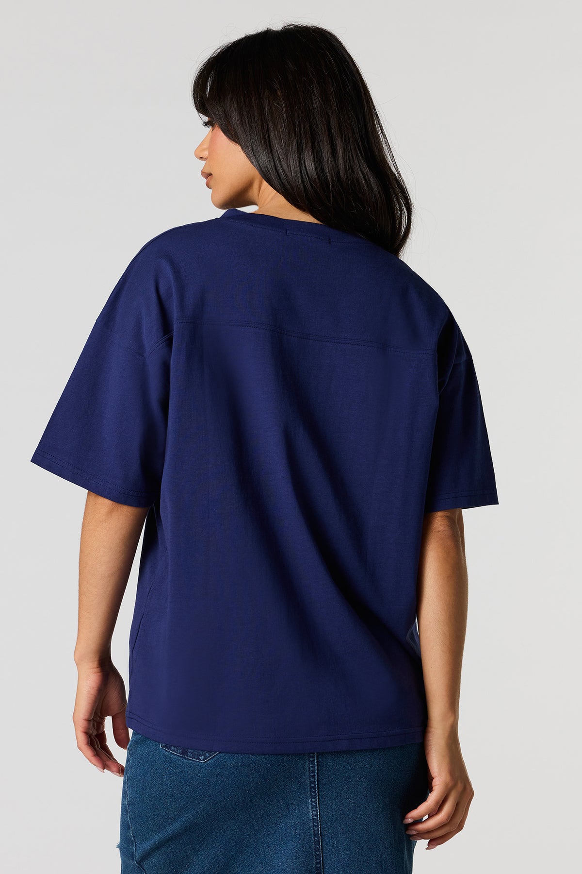 Alt View 2. Boston Flocked Print V-Neck T-Shirt - Dark Blue
