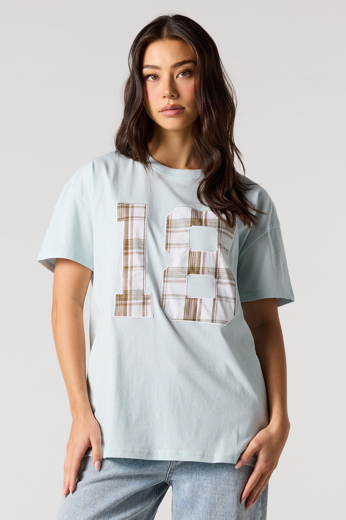 18 Twill Embroidered Oversized T-Shirt - Blue
