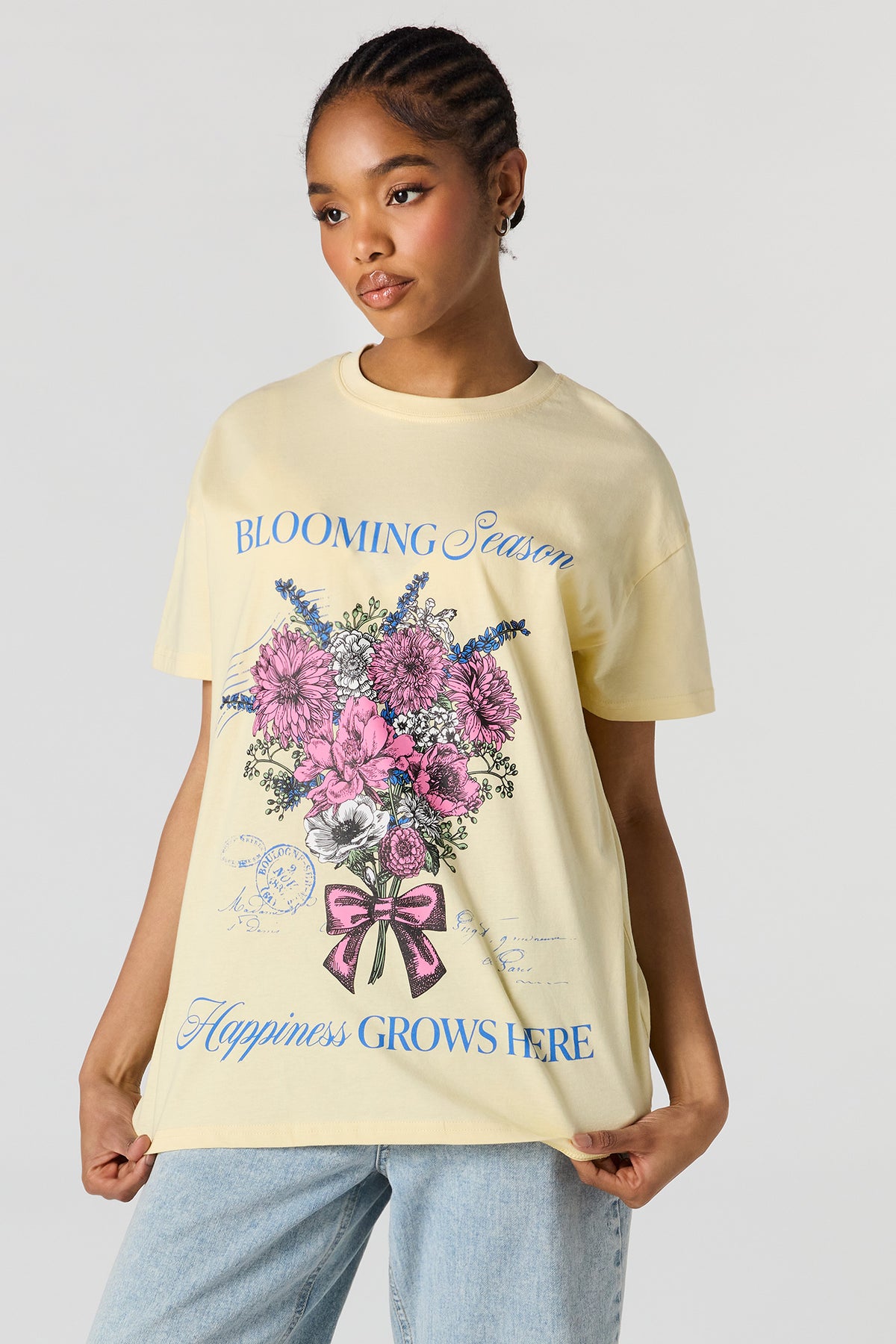 Blooming Graphic Oversized T-Shirt - Yellow