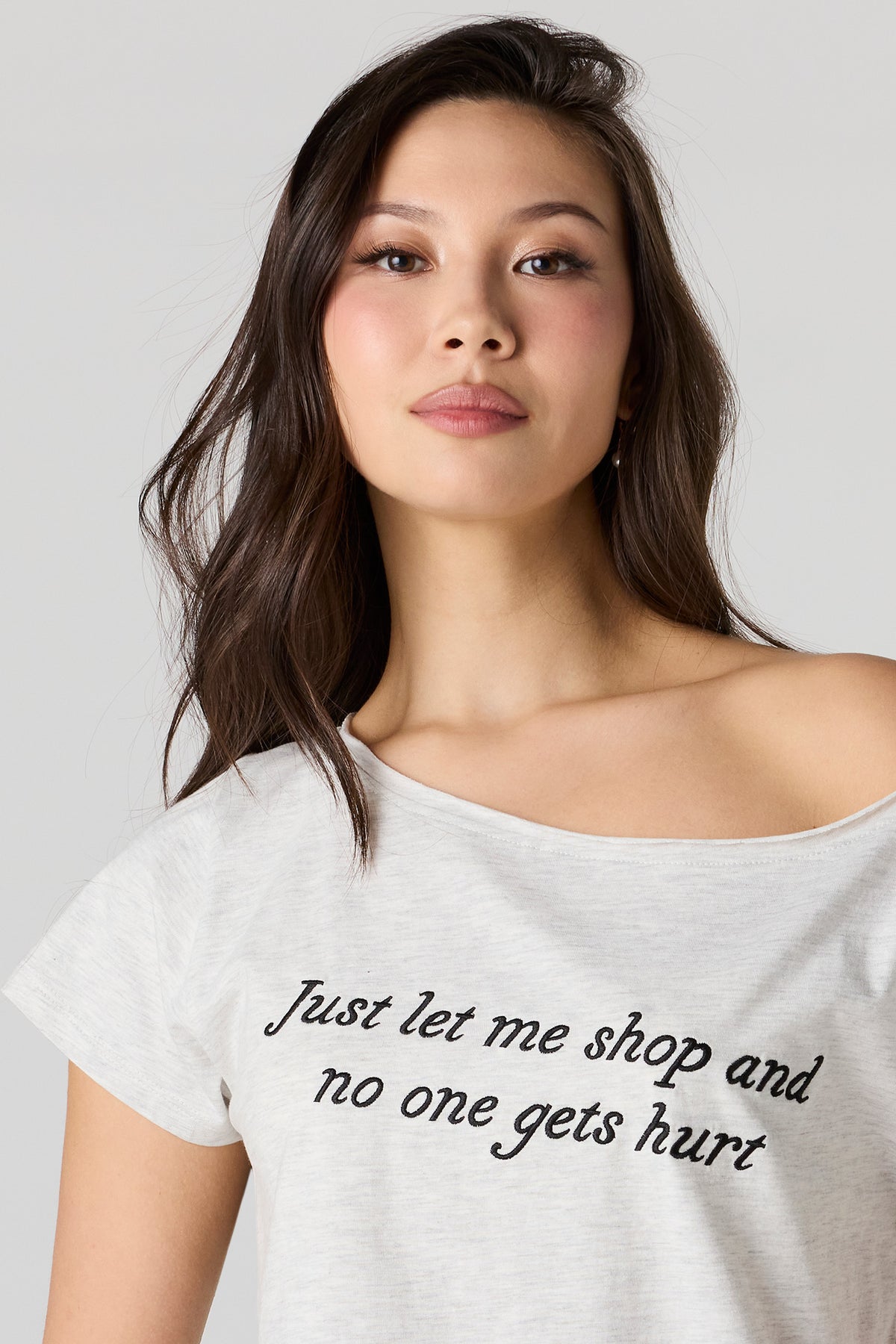 Alt View 4. Off Shoulder Graphic T-Shirt - Heather Grey