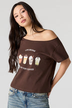 T-shirt imprimé à épaules dénudées