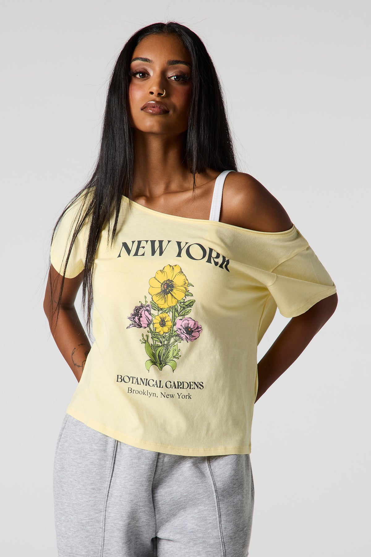 Graphic Boat Neck T-Shirt - Yellow