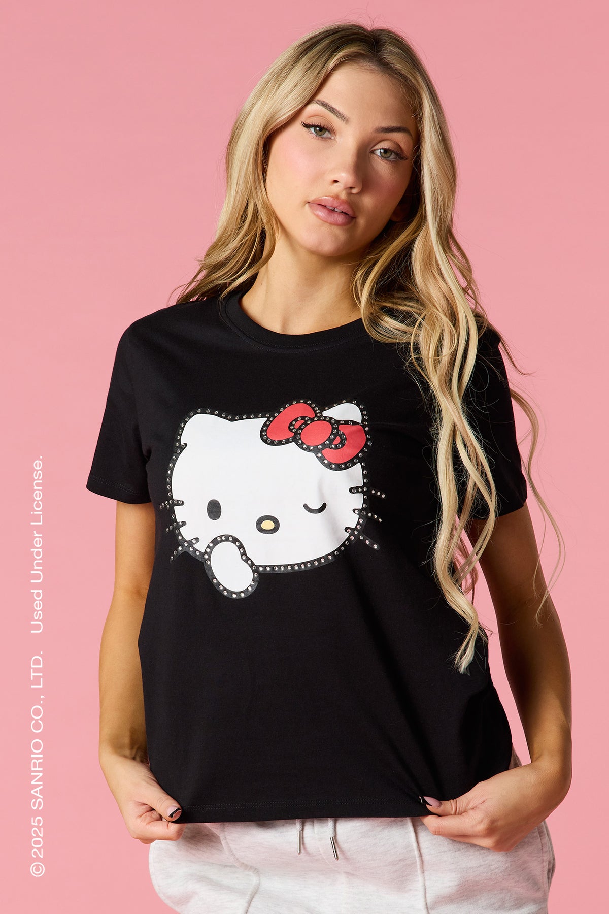 Hello Kitty® Rhinestone Graphic T-Shirt - Black