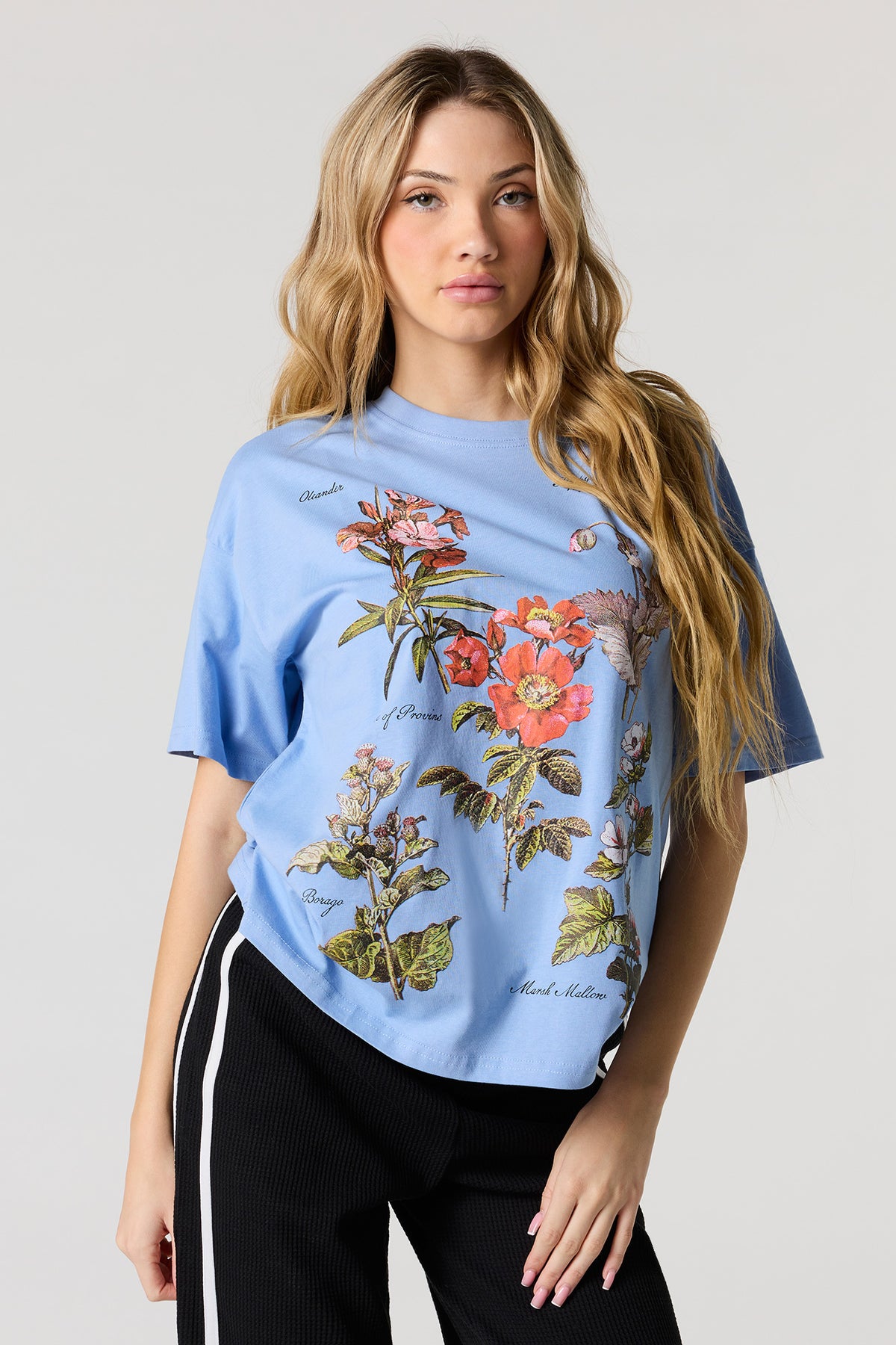 Flower Graphic T-Shirt - Light Blue