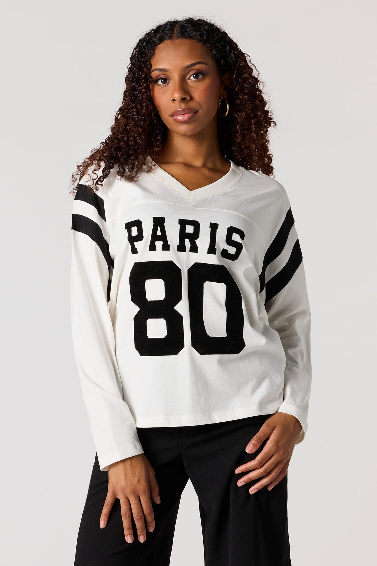 Paris Felt Print Long Sleeve Top - White