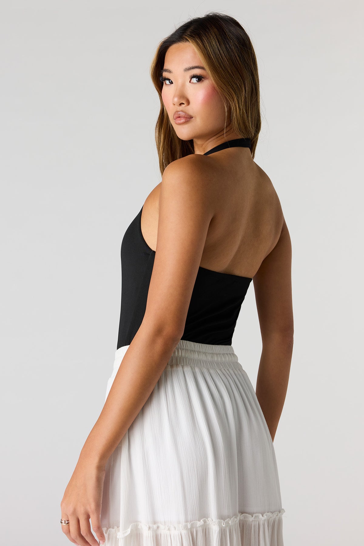 Alt View 2. Contour Metal O-Ring Halter Bodysuit - Black