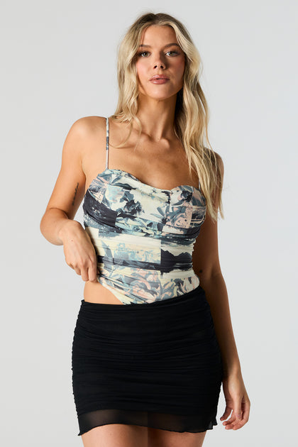 Floral Sweetheart Ruched Bodysuit