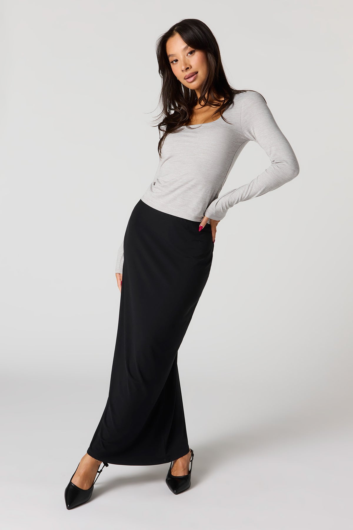 Alt View 3. Long Sleeve Scoop Neck Top - Heather Grey