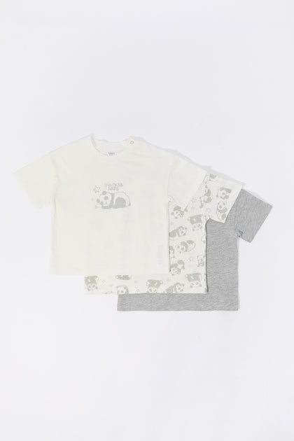 T-shirt avec col boutonné à imprimé Panda pour bébé (Paquet de 3)