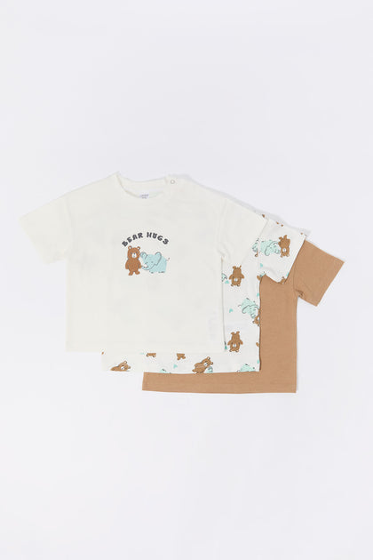 T-shirt avec col boutonné à imprimé Bear Hugs pour bébé (Paquet ded 3)