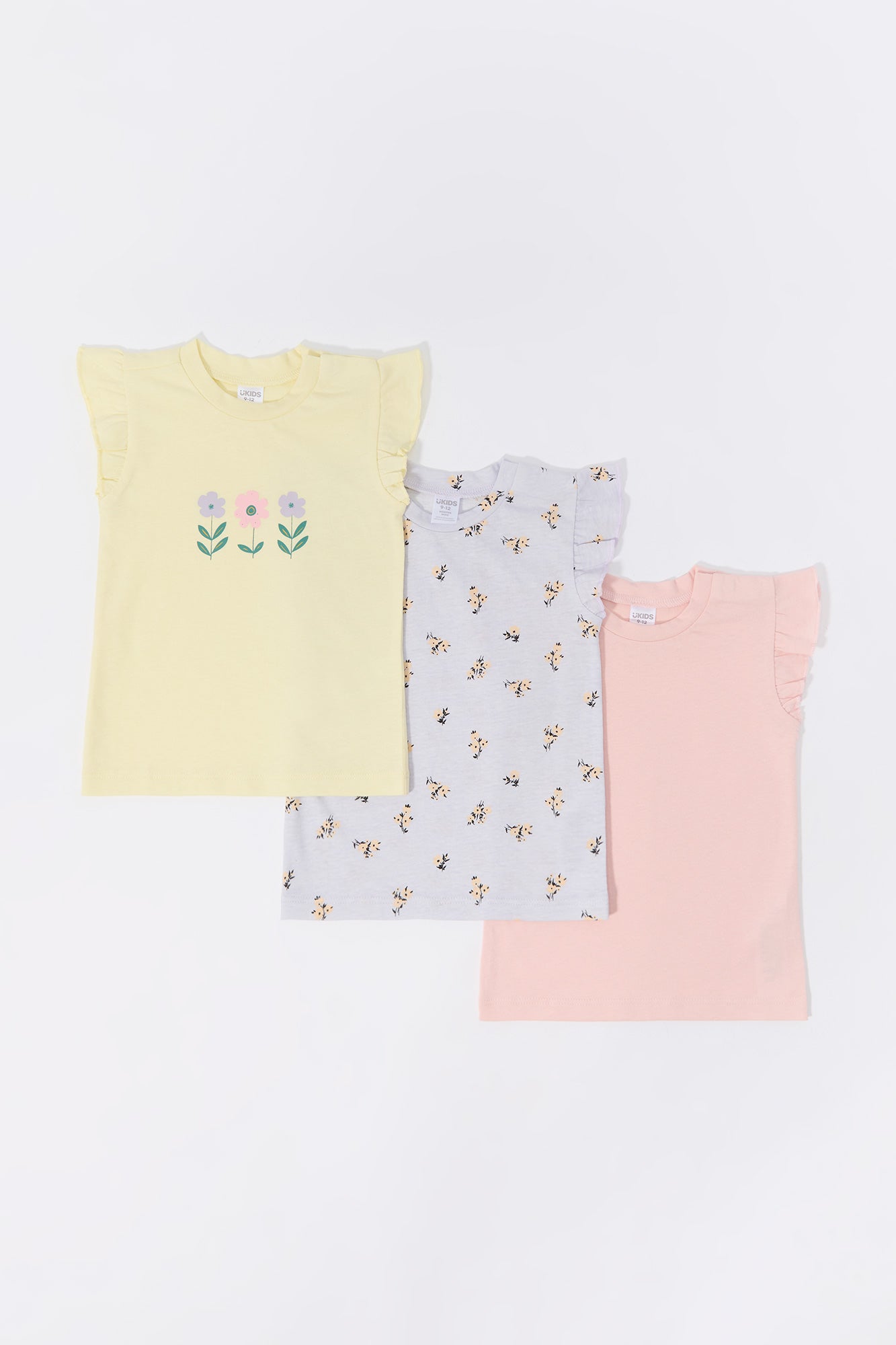 Baby Flower Graphic Flutter Sleeve T-Shirt (3 Pack)