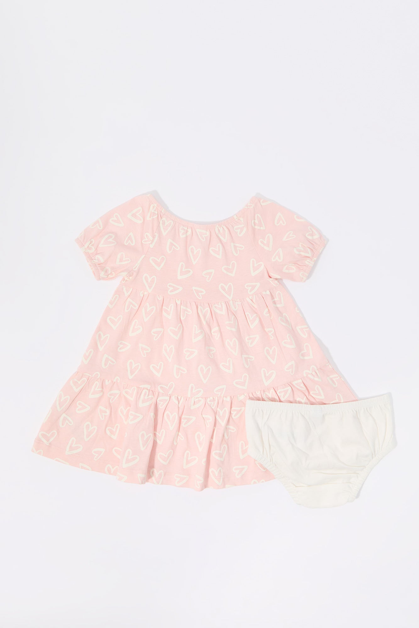 Baby Heart Print Short Sleeve Dress and Underwear (2 Piece Set)