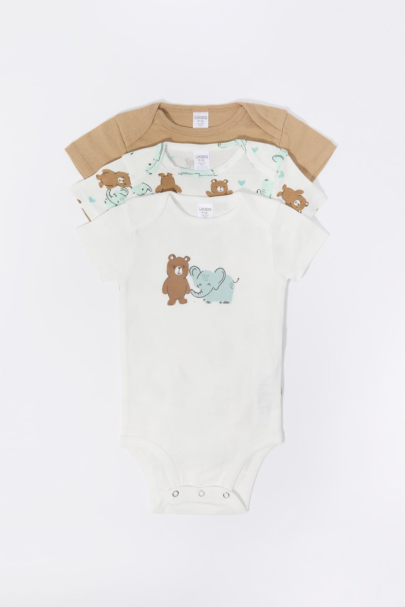 Baby Teddy & Elephant Graphic Bodysuit (3 Pack)