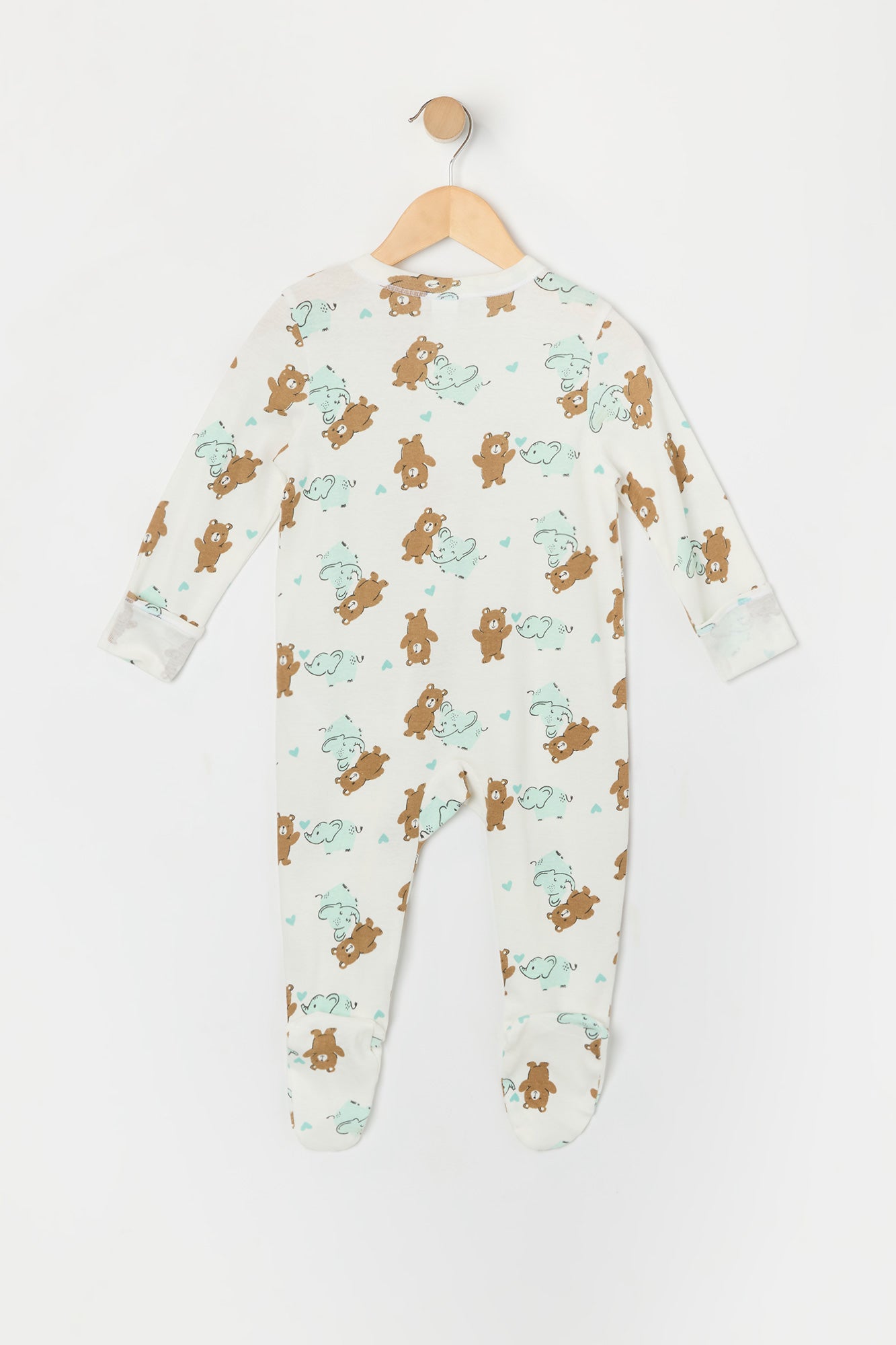 Baby Elephant Teddy Print Footed One Piece Pajama (2 Pack)