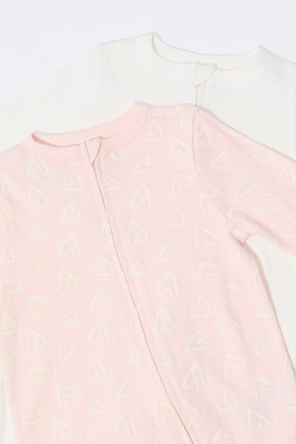 Pyjama une-pièce à imprimé Coeur pour bébé (Paquet de 2)