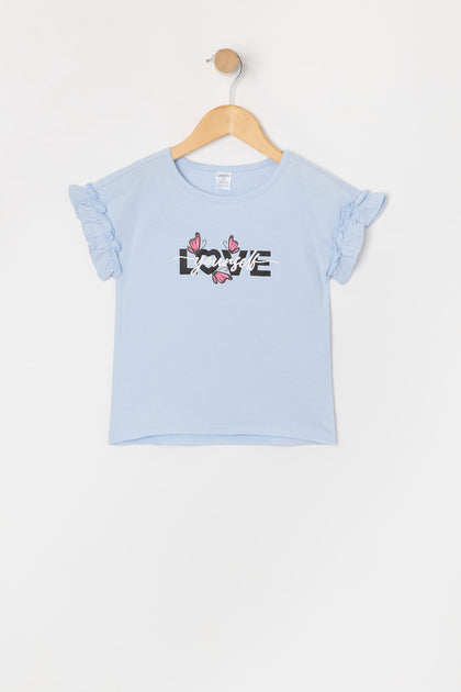 T-shirt à manches volantées avec imprimé Love Yourself pour toute-petite