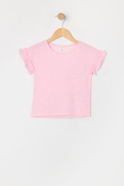 Toddler Girl Polka Dot Print Ruffle Sleeve T-Shirt