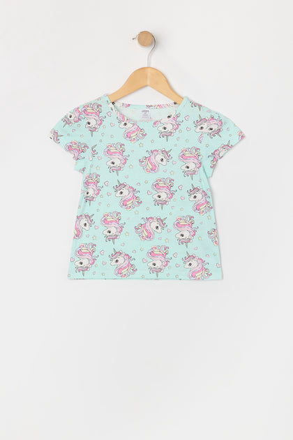 Toddler Girl Unicorn Print Puff Sleeve T-Shirt