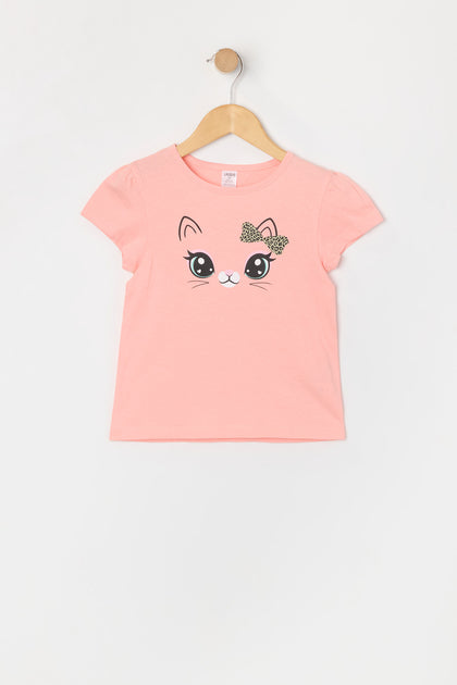 Toddler Girl Kitty Graphic Puff Sleeve T-Shirt