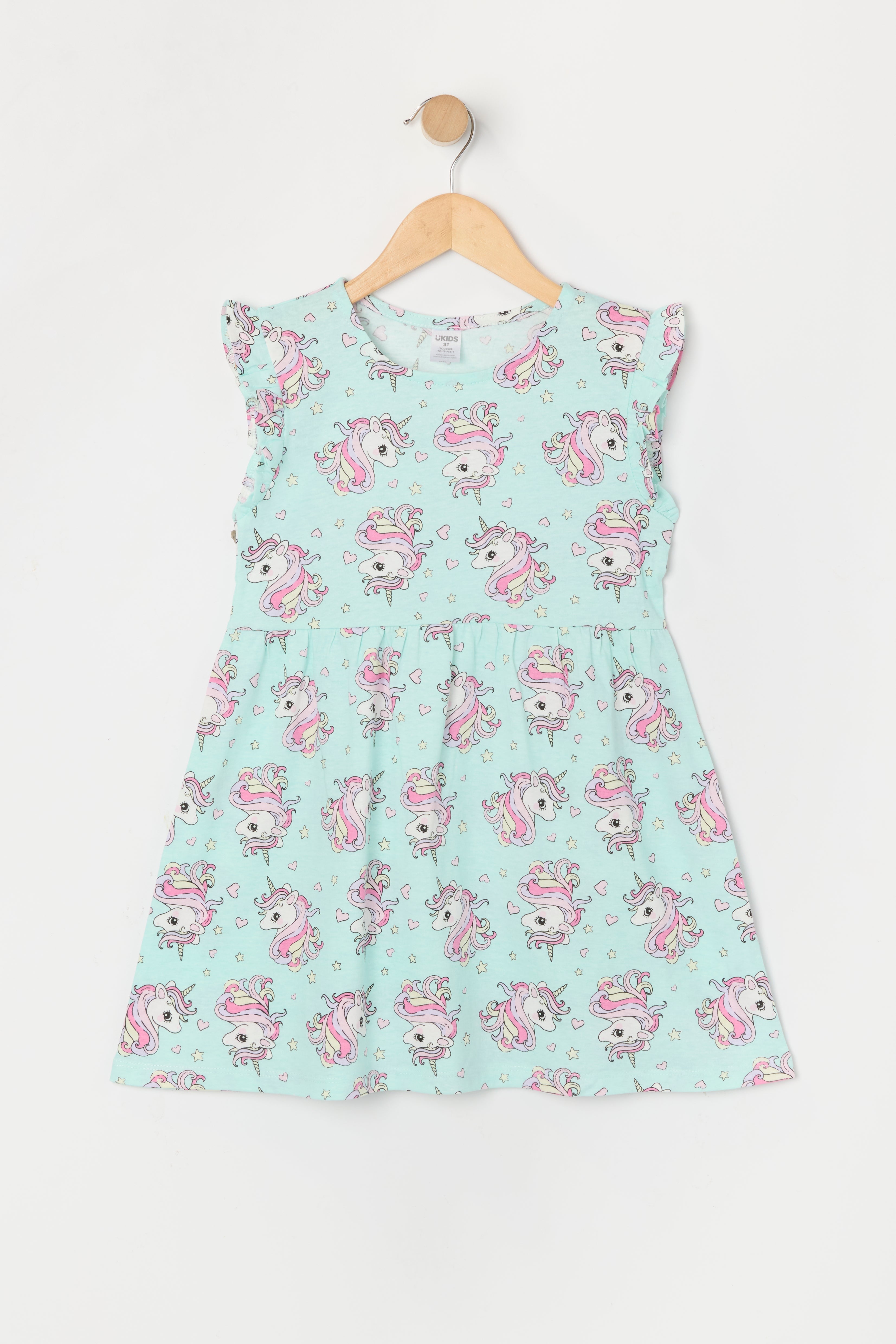 Toddler Girl Unicorn Print Flutter Sleeve Dress