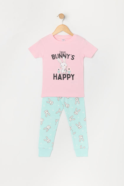 Ensemble-pyjama 2 pièces à imprimé Happy Bunny pour toute-petite