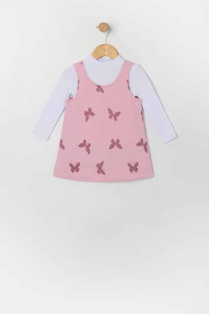 Ensemble avec robe et haut à manches longues en tricot à motif Papillon pour bébé