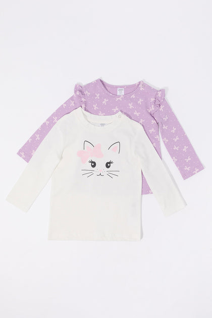 Baby Cat Graphic Long Sleeve Top (2 Pack)