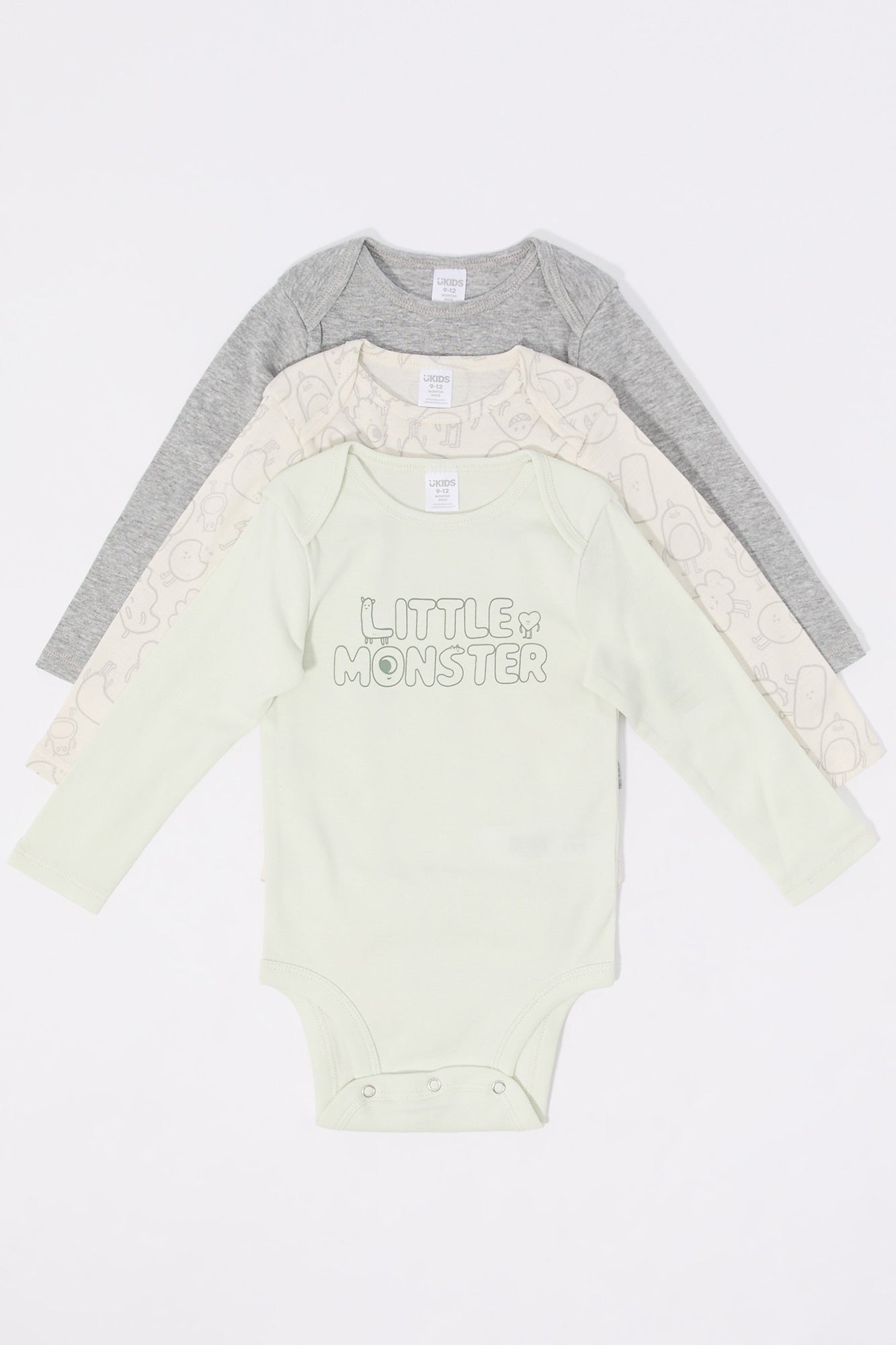 Combinaison à manches longues avec imprimé Little Monster pour bébé (Paquet de 3)