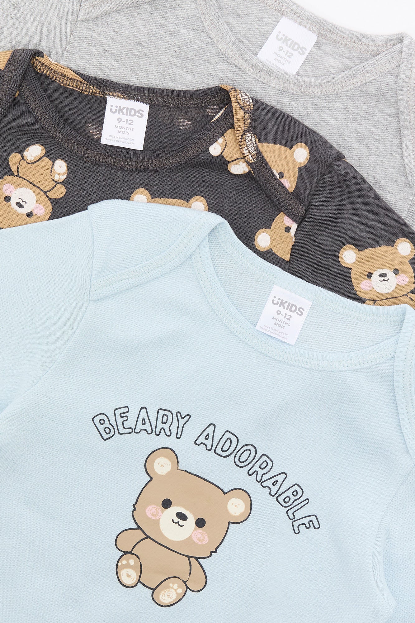 Combinaison à manches longues avec imprimé Beary Adorable pour bébé (Paquet de 3)