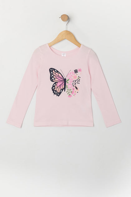 Toddler Girl Butterfly Graphic Long Sleeve Top